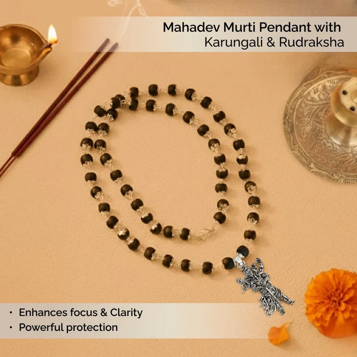 Mahadev Murti Pendant with Karungali & Rudraksha