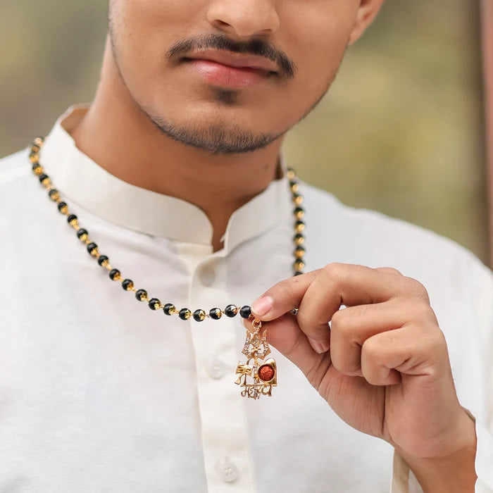 Mahadev Trishul Rudraksha Pendant with Gold-Plated Karungali - view 2