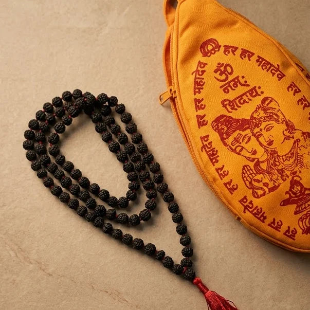 Mahakal Jaap Combo: Black Rudraksha Mala & Premium Jaap Bag
