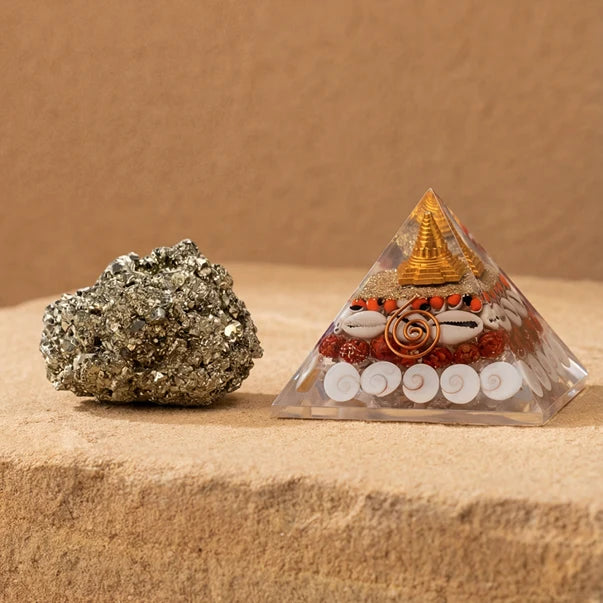 Mahalaxmi Combo - Dhan Lakshmi Pyramid with Raw Pyrite Stone