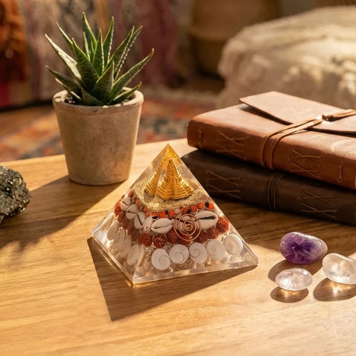 Mahalaxmi Combo - Dhan Lakshmi Pyramid with Raw Pyrite Stone