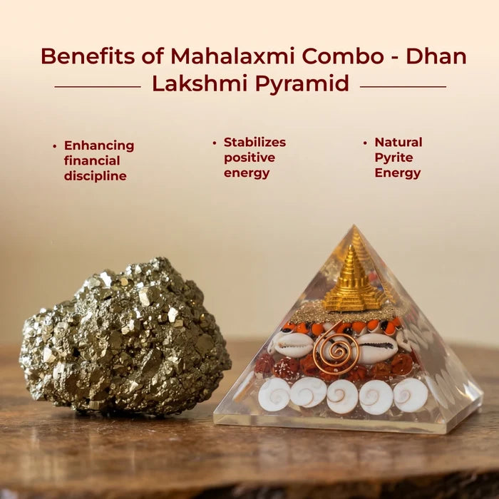 Mahalaxmi Combo - Dhan Lakshmi Pyramid with Raw Pyrite Stone - view 5