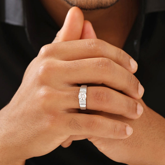 Majestic Gemstone CZ Rhodium Plated 925 Silver Mens Ring (Adjustable)