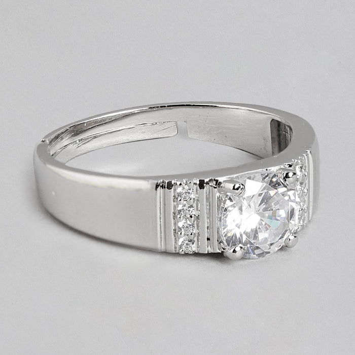 Majestic Gemstone CZ Rhodium Plated 925 Silver Mens Ring (Adjustable)