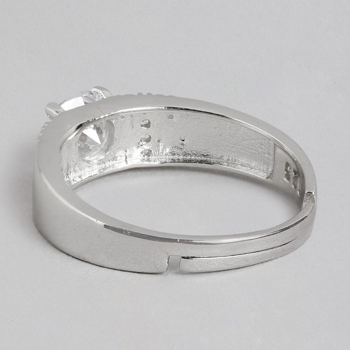 Majestic Gemstone CZ Rhodium Plated 925 Silver Mens Ring (Adjustable)
