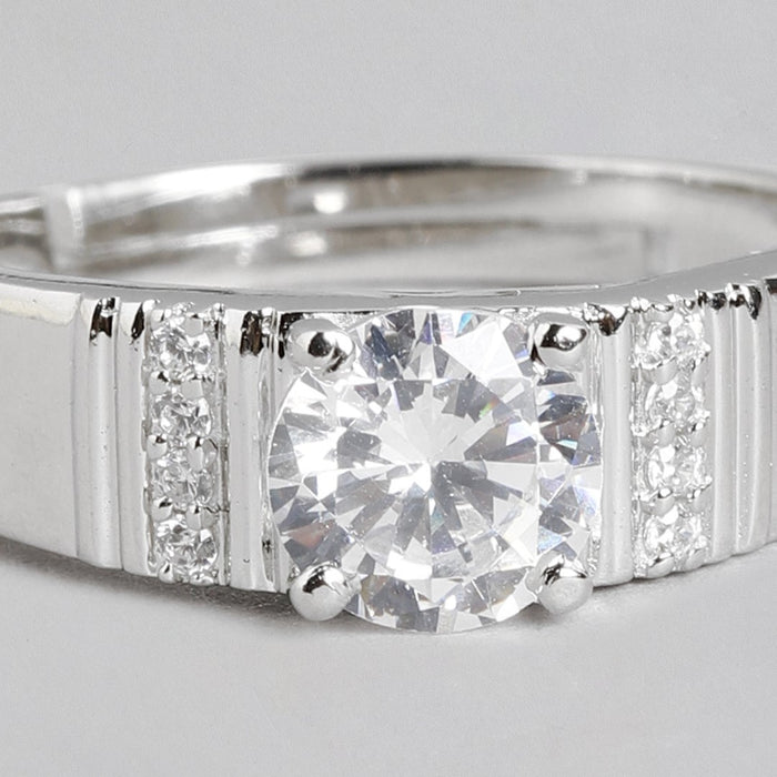 Majestic Gemstone CZ Rhodium Plated 925 Silver Mens Ring (Adjustable)