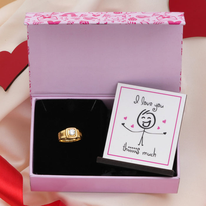 Majestic Solace 925 Sterling Silver Gold-Plated Solitaire Ring for Him Gift Hamper