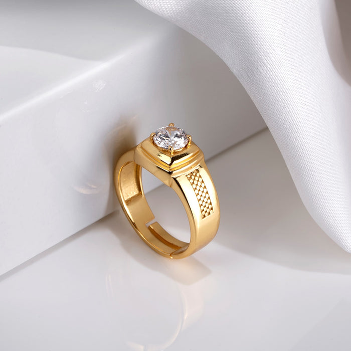 925 Sterling Silver Majestic Solace Gold-Plated 925 Sterling Silver Solitaire 1 Micron Ring for Him (Adjustable) for Women – Zavya