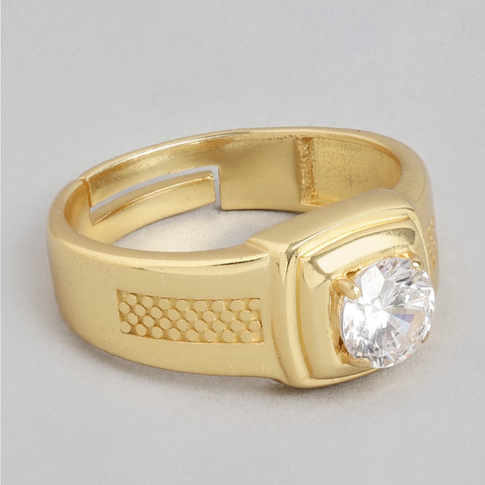 Majestic Solace 925 Sterling Silver Gold-Plated Solitaire Ring for Him Gift Hamper