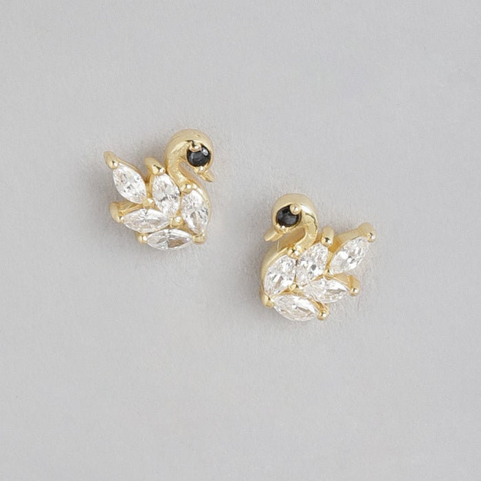 Majestic Swan Gold Plated 925 Sterling Silver Stud Earring