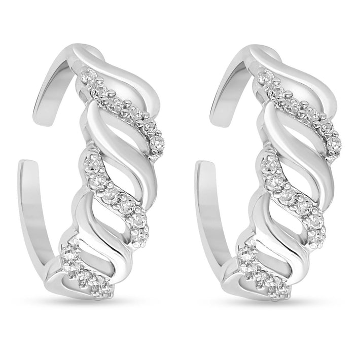 Pair of wavy 925 Sterling Silver toe rings for women with studded stones. Fine foot jewellery – Zavya