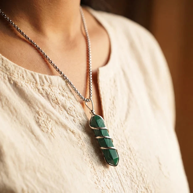 Malachite Stone Locket with Chain - view 3