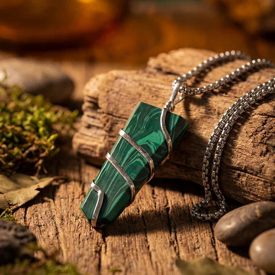 Malachite Stone Locket with Chain - view 4
