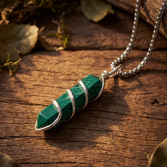 Malachite Stone Locket with Chain - view 5