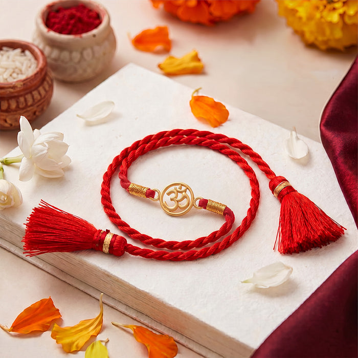 Mandala Om Gold Plated 925 Silver Rakhi and Evil Eye Lumba Combo