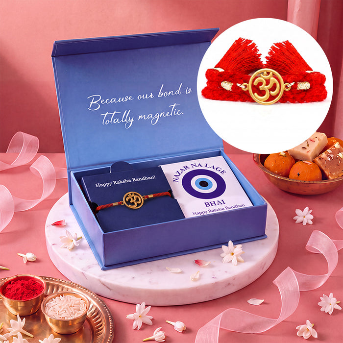 Mandala Om Gold Plated 925 Silver Rakhi Fridge Magnet Hamper