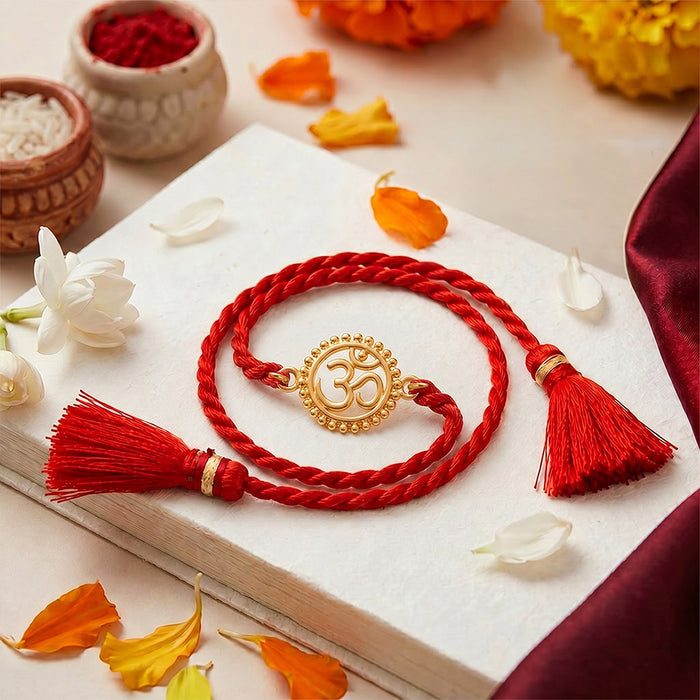 Mandala Om Gold Plated Silver Rakhi and Evil Eye Lumba Combo