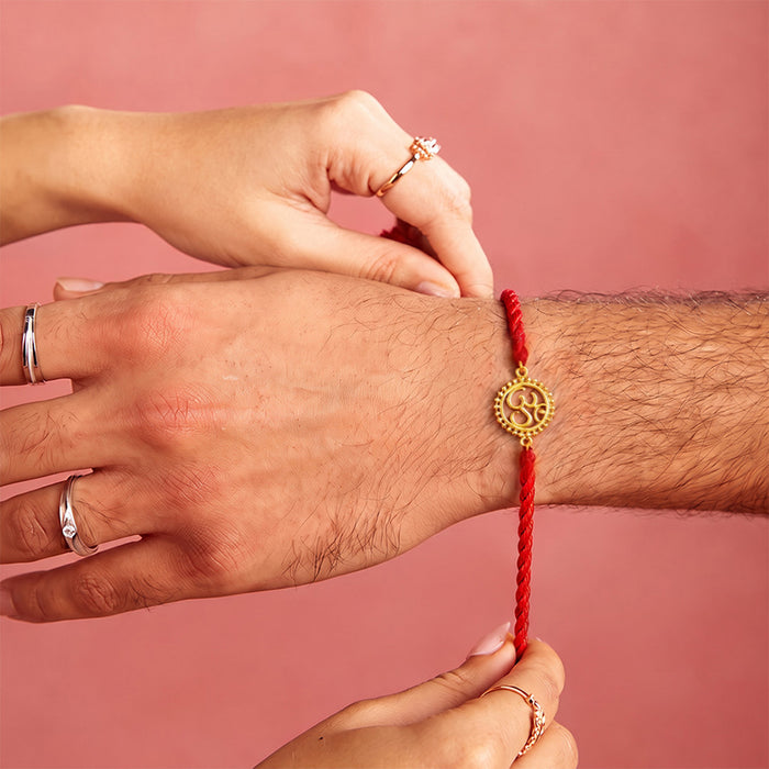 Mandala Om Gold Plated Silver Rakhi and Evil Eye Lumba Combo