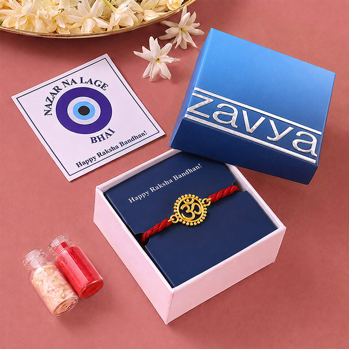 Mandala Om Gold Plated Silver Rakhi and Evil Eye Lumba Combo