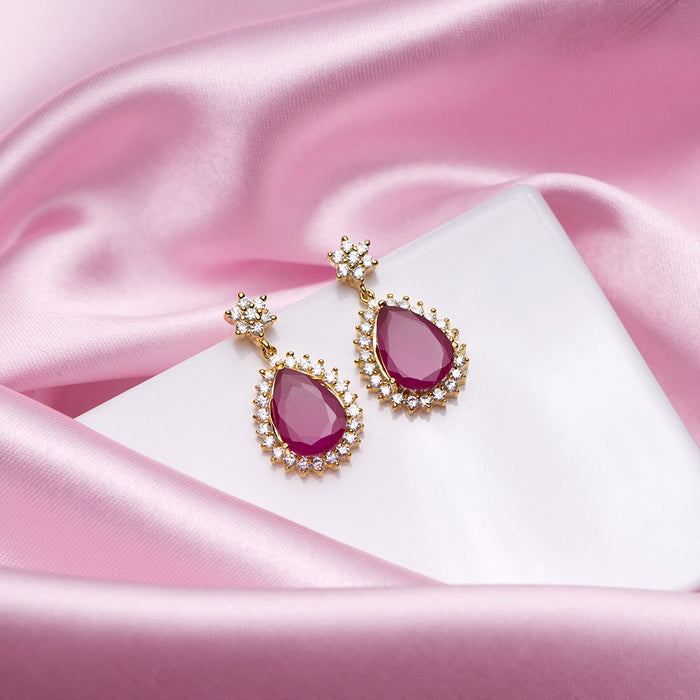 Maroon Dreams Gold Plated 925 Sterling Silver Drop Earrings