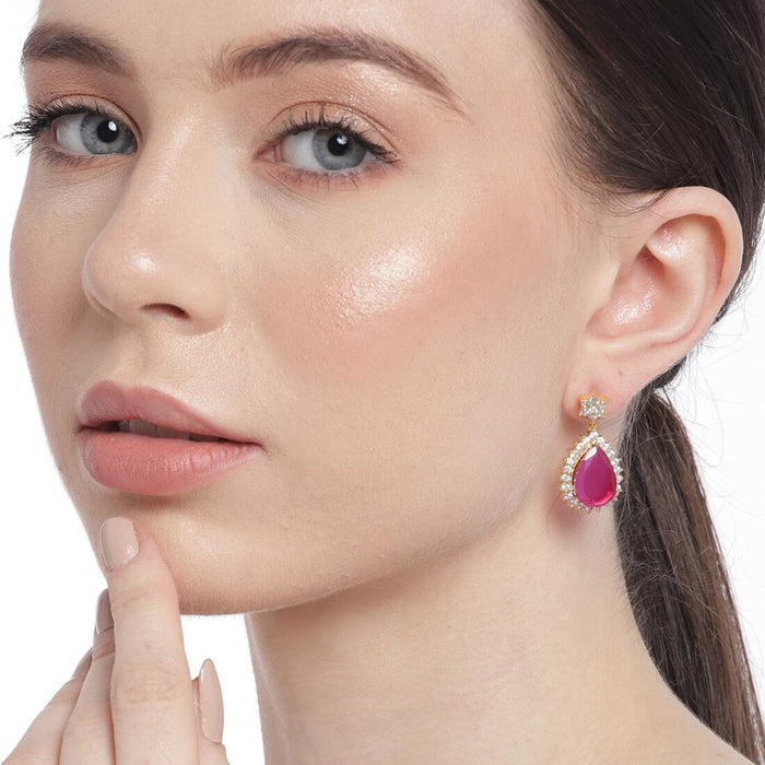 Maroon Dreams Gold Plated 925 Sterling Silver Drop Earrings