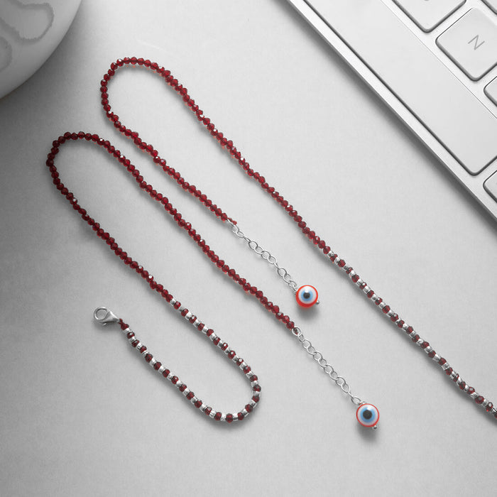 Maroon Evil Eye 925 Sterling Silver Anklet