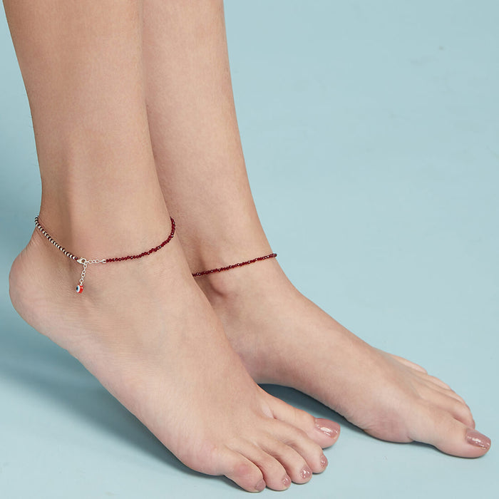 Maroon Evil Eye 925 Sterling Silver Anklet