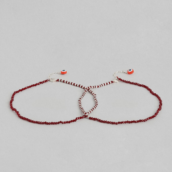 Maroon Evil Eye 925 Sterling Silver Anklet