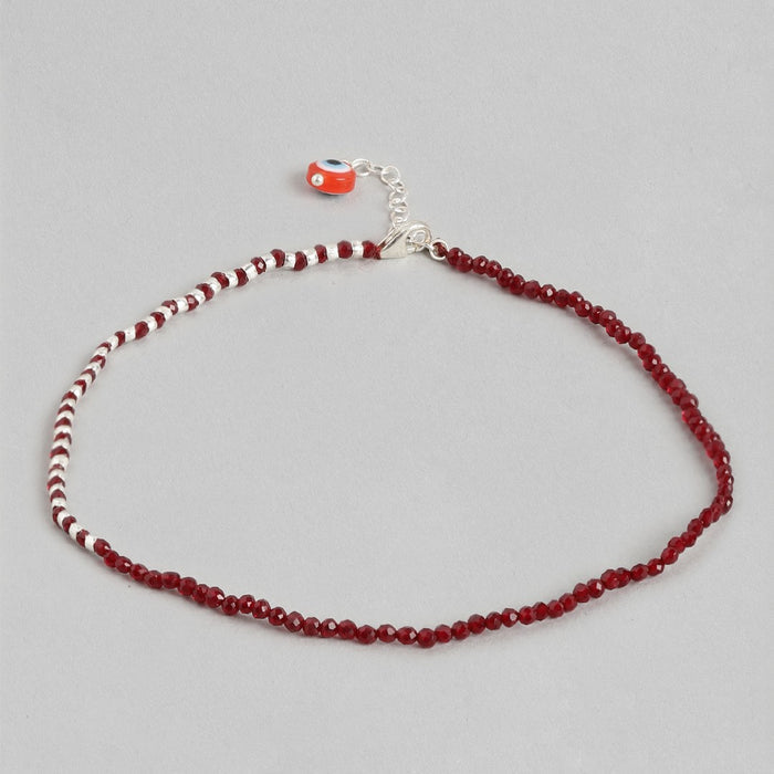 Maroon Evil Eye 925 Sterling Silver Anklet