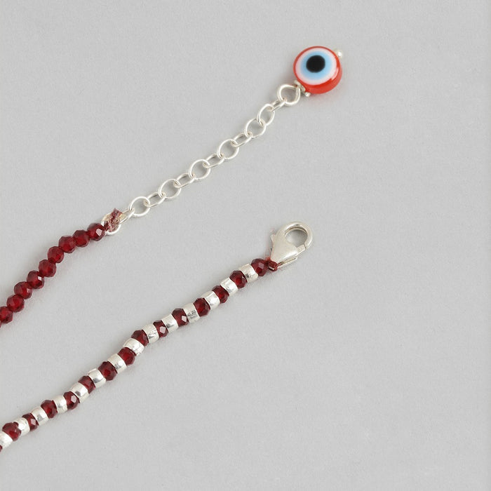 Maroon Evil Eye 925 Sterling Silver Anklet