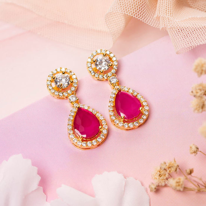 Maroon Majesty Gold-Plated 925 Sterling Silver Drop Earrings