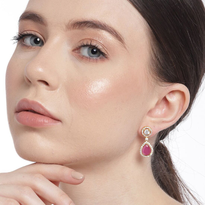 Maroon Majesty Gold-Plated 925 Sterling Silver Drop Earrings