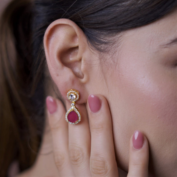 Maroon Majesty Gold-Plated 925 Sterling Silver Drop Earrings