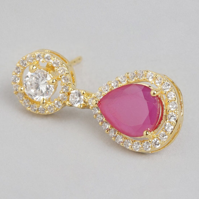 Maroon Majesty Gold-Plated 925 Sterling Silver Drop Earrings