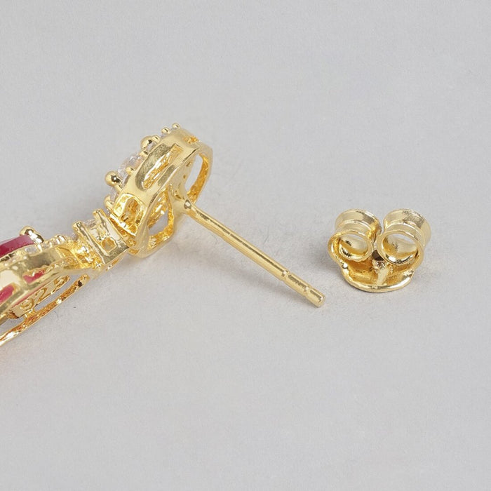 Maroon Majesty Gold-Plated 925 Sterling Silver Drop Earrings