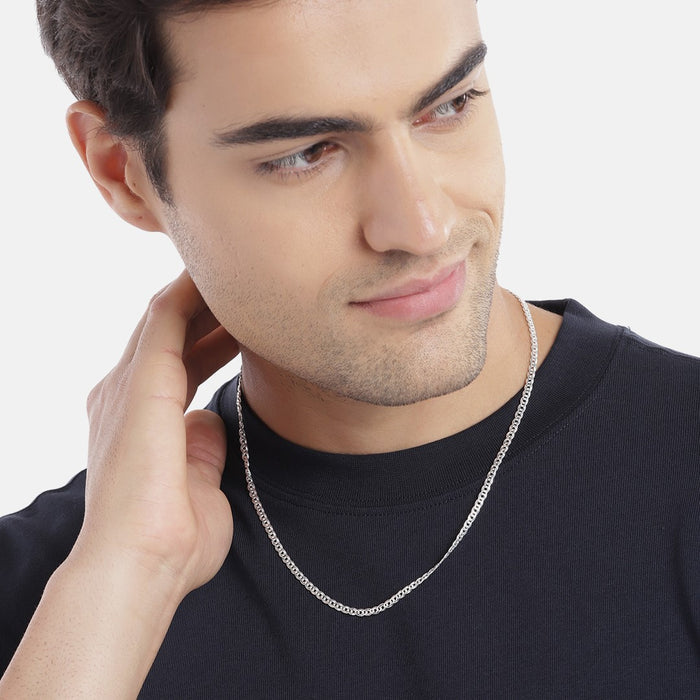 Masculine Elegance Rhodium-Plated Sterling Silver Weave Chain for Men