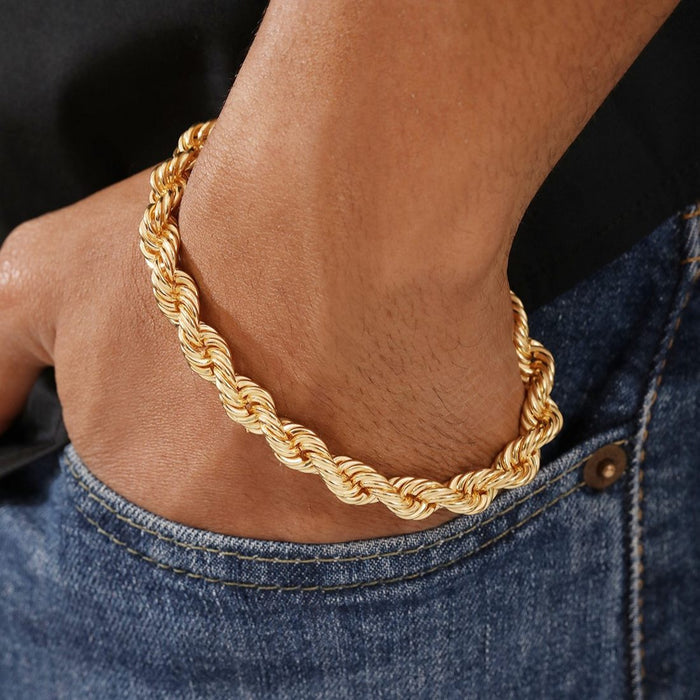 Masculine Gold-Plated 925 Sterling Silver Men's Twisted Chain Bracelet