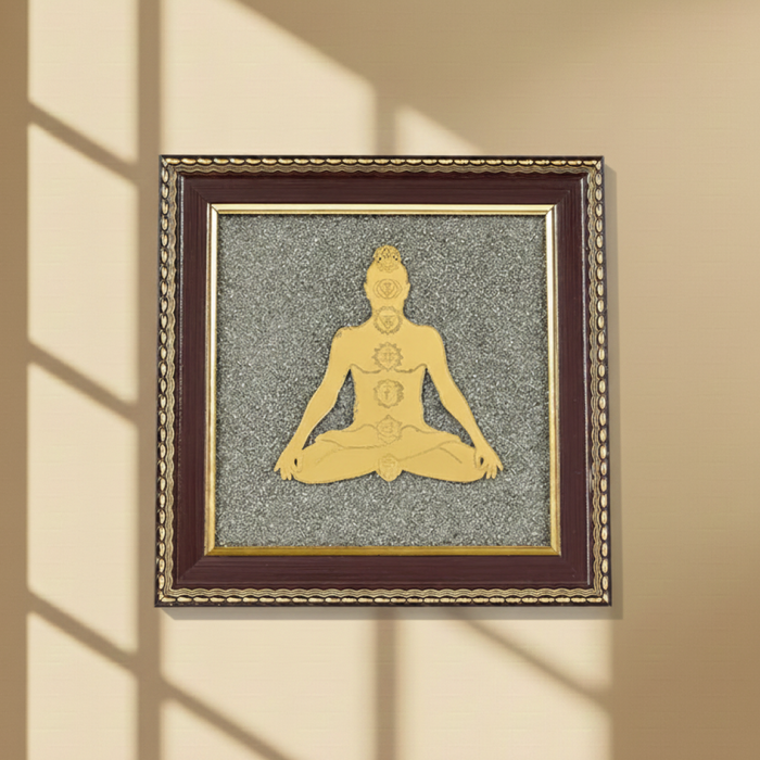 Meditating 7 Chakra Body Raw Pyrite Frame for Energy Alignment