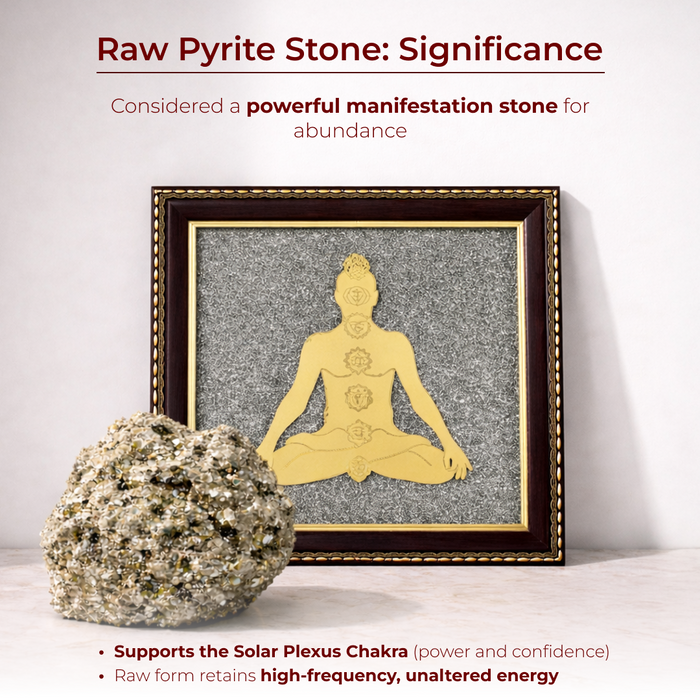 Meditating 7 Chakra Body Raw Pyrite Frame for Energy Alignment - view 3
