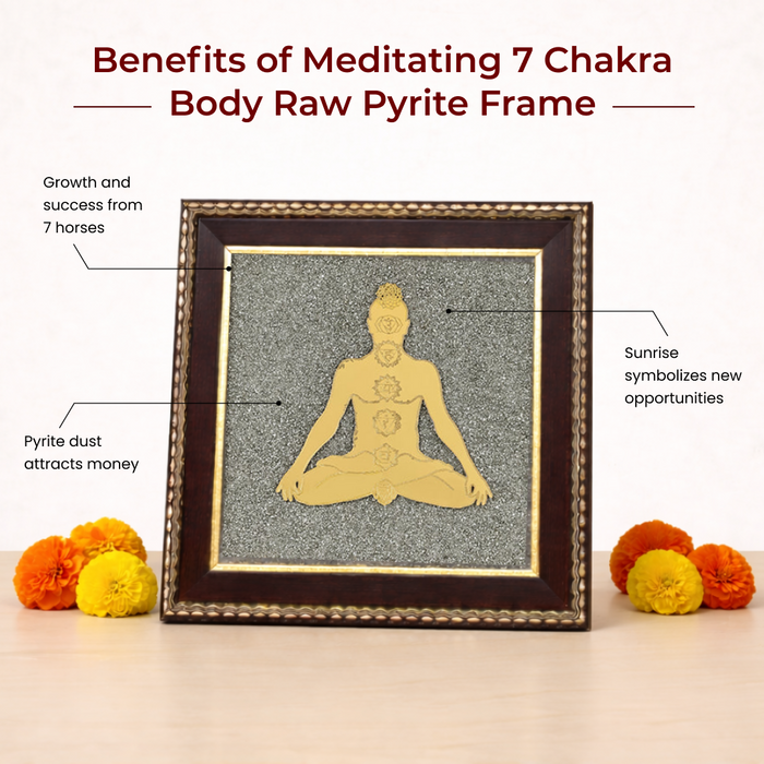 Meditating 7 Chakra Body Raw Pyrite Frame for Energy Alignment - view 4