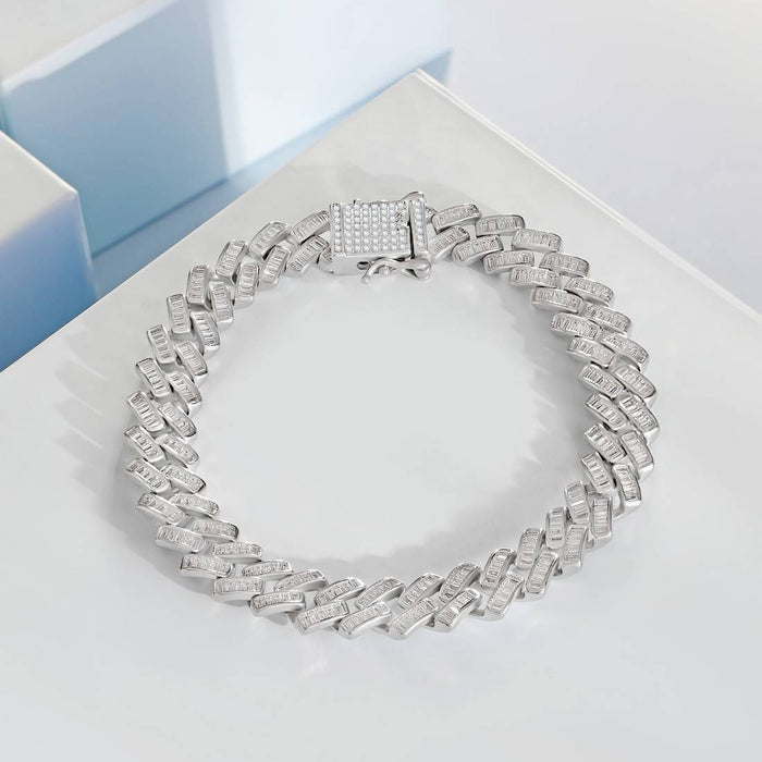 Men's Rhodium Plated 925 Sterling Silver Bracelet with Cubic Zirconia