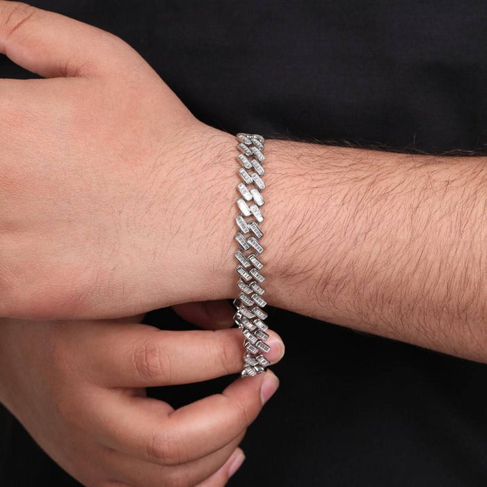 Men's Rhodium Plated 925 Sterling Silver Bracelet with Cubic Zirconia