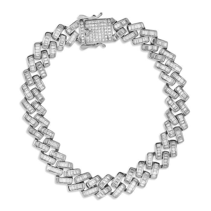 Men's Rhodium Plated 925 Sterling Silver Bracelet with Cubic Zirconia