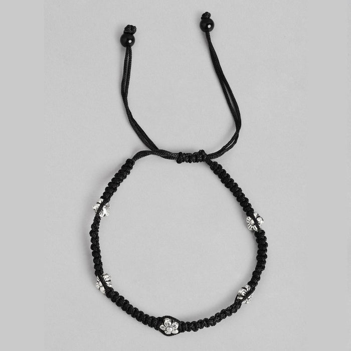 Midnight Bloom 925 Sterling Silver Flower Anklet