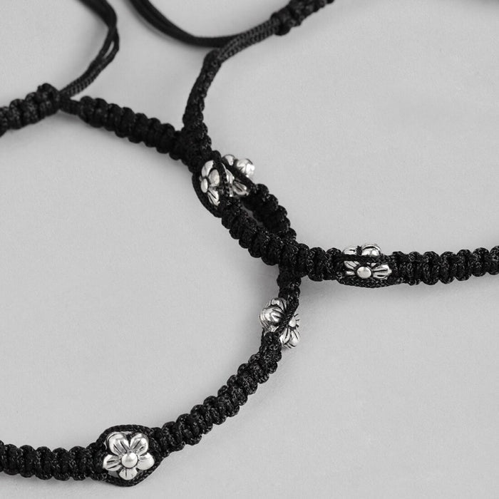 Midnight Bloom 925 Sterling Silver Flower Anklet