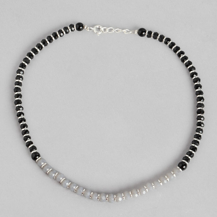 Midnight Radiance Rhodium Plated 925 Sterling Silver Anklet
