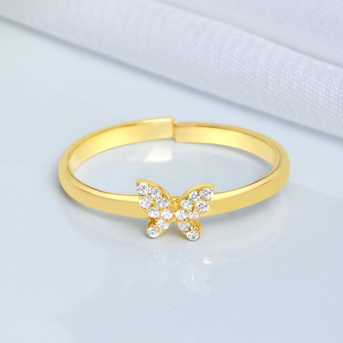 Mini Wing Butterfly Gold Plated 925 Sterling Silver Ring (Adjustable)