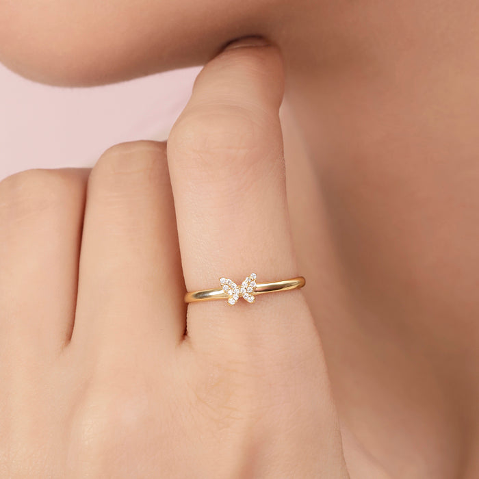 Mini Wing Butterfly Gold Plated 925 Sterling Silver Ring (Adjustable)