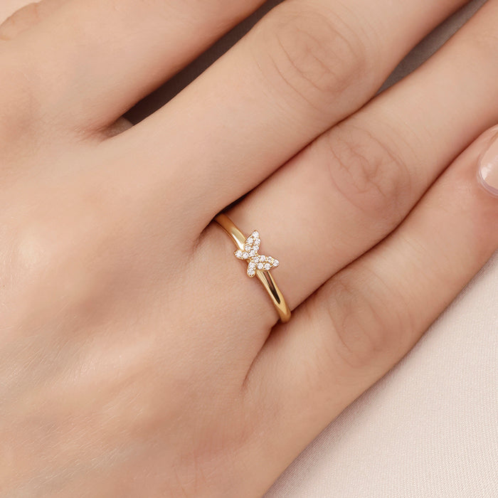 Mini Wing Butterfly Gold Plated 925 Sterling Silver Ring (Adjustable)