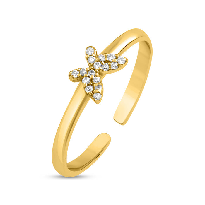 Mini Wing Butterfly Gold Plated 925 Sterling Silver Ring (Adjustable)